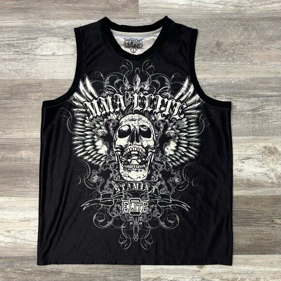 Vintage Y2K‎ MMA Elite Black Mens L Grunge Mallgoth Skull Wing Tank Top Cybery2k - Picture 1 of 7